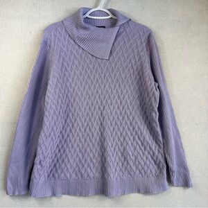 Lands’ End Cable Knit Fisherman Cowl Neck Cotton Sweater Women’s Size XL (18)